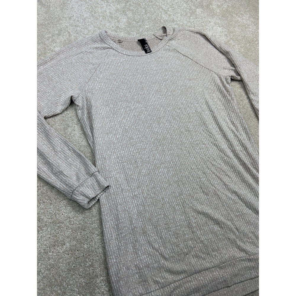 Bobi Women's Sweater Heather Beige M Ribbed Knit Tunic Rayon Blend Raglan Sleeve